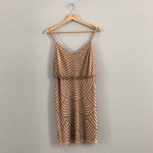 Adrianna Papell Beaded Blouson Nude Dress
